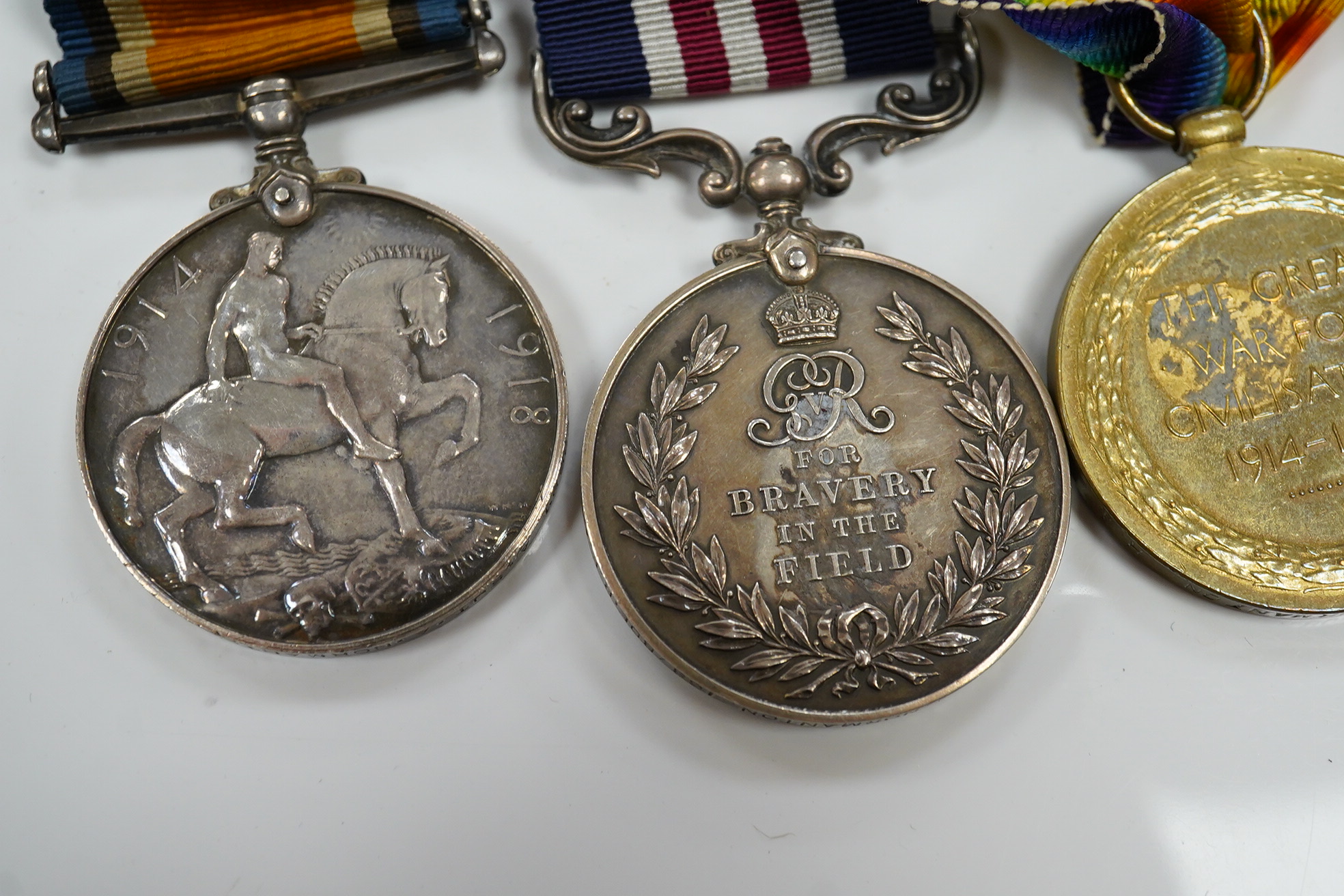 A First World War M.M. medal group awarded to CPL. A. Normanton 168/BDE:R.F.A. comprising of a WWI trio and a Military Medal for bravery in the field. Condition - fair to good